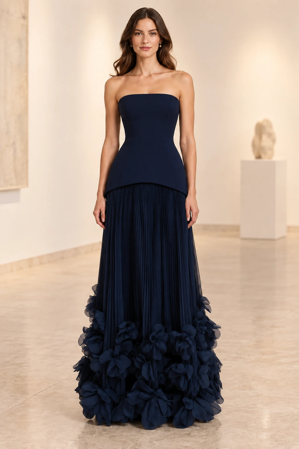 Sophisticated Strapless Corset Lace Up Back Pleated Maxi Prom Dress