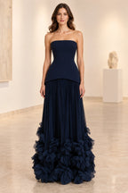 Sophisticated Strapless Corset Lace Up Back Pleated Maxi Prom Dress