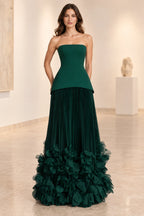 Sophisticated Strapless Corset Lace Up Back Pleated Maxi Prom Dress
