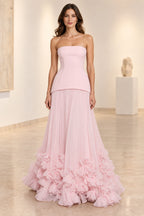 Sophisticated Strapless Corset Lace Up Back Pleated Maxi Prom Dress