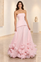 Sophisticated Strapless Corset Lace Up Back Pleated Maxi Prom Dress