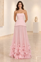 Sophisticated Strapless Corset Lace Up Back Pleated Maxi Prom Dress