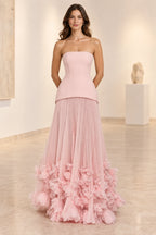 Sophisticated Strapless Corset Lace Up Back Pleated Maxi Prom Dress