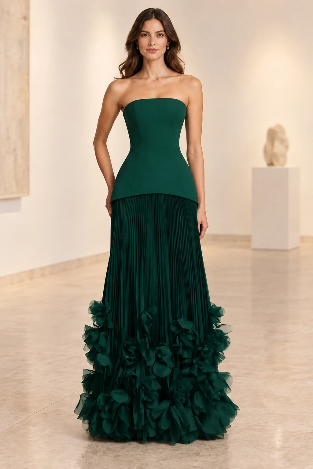 Sophisticated Strapless Corset Lace Up Back Pleated Maxi Prom Dress