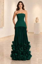 Sophisticated Strapless Corset Lace Up Back Pleated Maxi Prom Dress