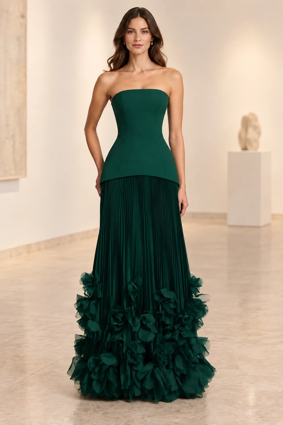 Sophisticated Strapless Corset Lace Up Back Pleated Maxi Prom Dress