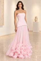 Sophisticated Strapless Corset Lace Up Back Pleated Maxi Prom Dress