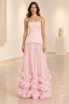 Sophisticated Strapless Corset Lace Up Back Pleated Maxi Prom Dress