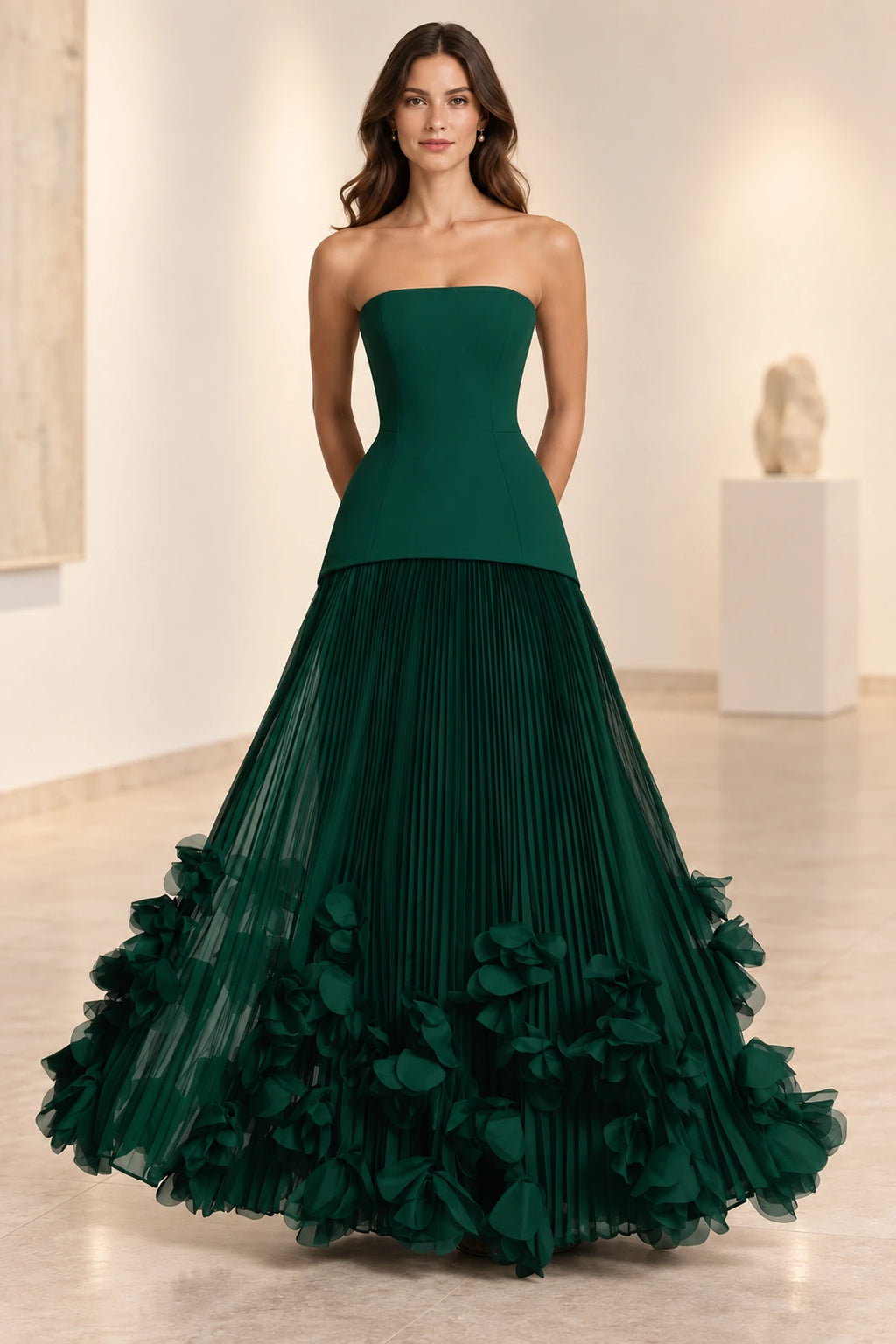 Sophisticated Strapless Corset Lace Up Back Pleated Maxi Prom Dress
