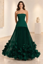 Sophisticated Strapless Corset Lace Up Back Pleated Maxi Prom Dress