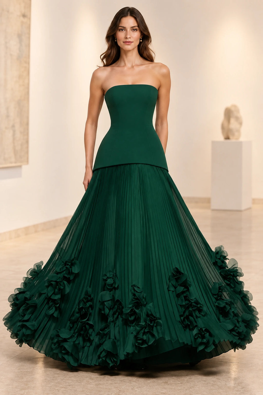 Sophisticated Strapless Corset Lace Up Back Pleated Maxi Prom Dress