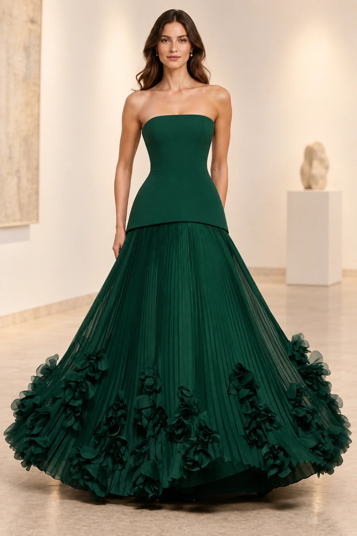 Sophisticated Strapless Corset Lace Up Back Pleated Maxi Prom Dress