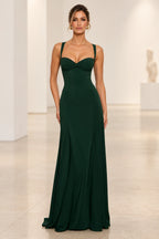Emerald green sweetheart spaghetti strap A line maxi prom dress