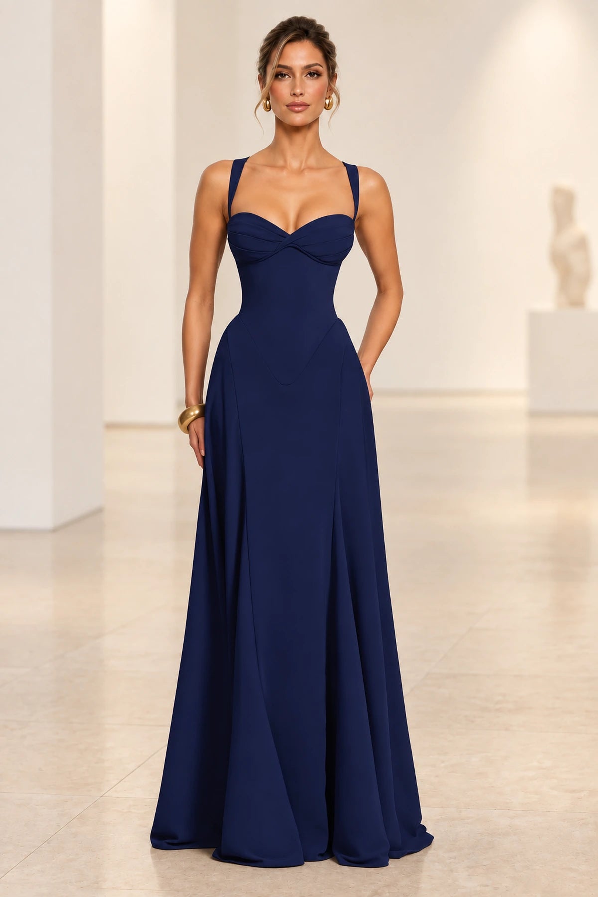 Elegant A Line Sweetheart Spaghetti Strap Lace Up Back Maxi Prom Dress