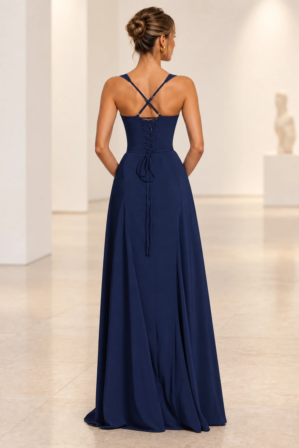 Elegant A Line Sweetheart Spaghetti Strap Lace Up Back Maxi Prom Dress