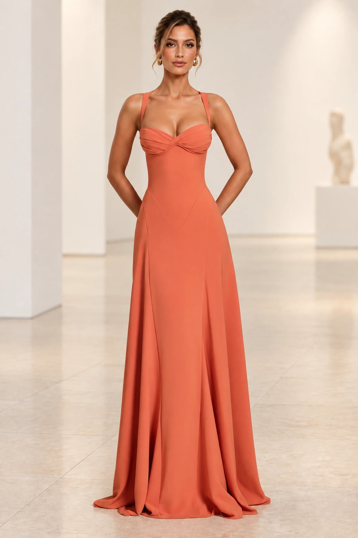 Elegant A Line Sweetheart Spaghetti Strap Lace Up Back Maxi Prom Dress