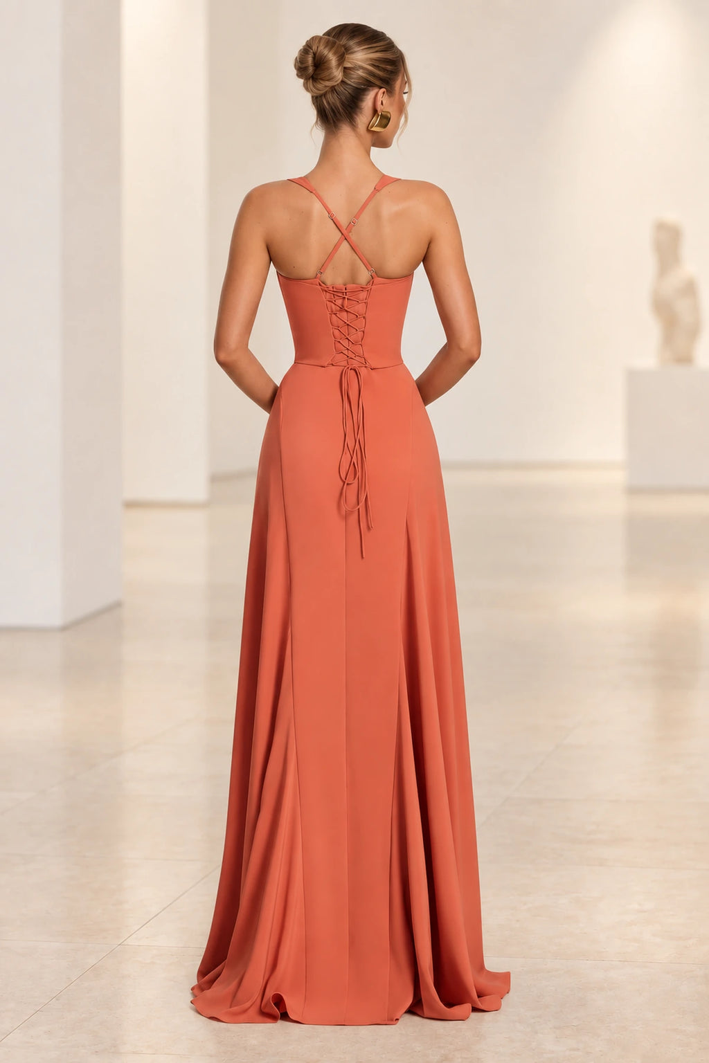 Elegant A Line Sweetheart Spaghetti Strap Lace Up Back Maxi Prom Dress