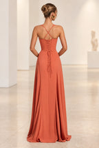 Elegant A Line Sweetheart Spaghetti Strap Lace Up Back Maxi Prom Dress
