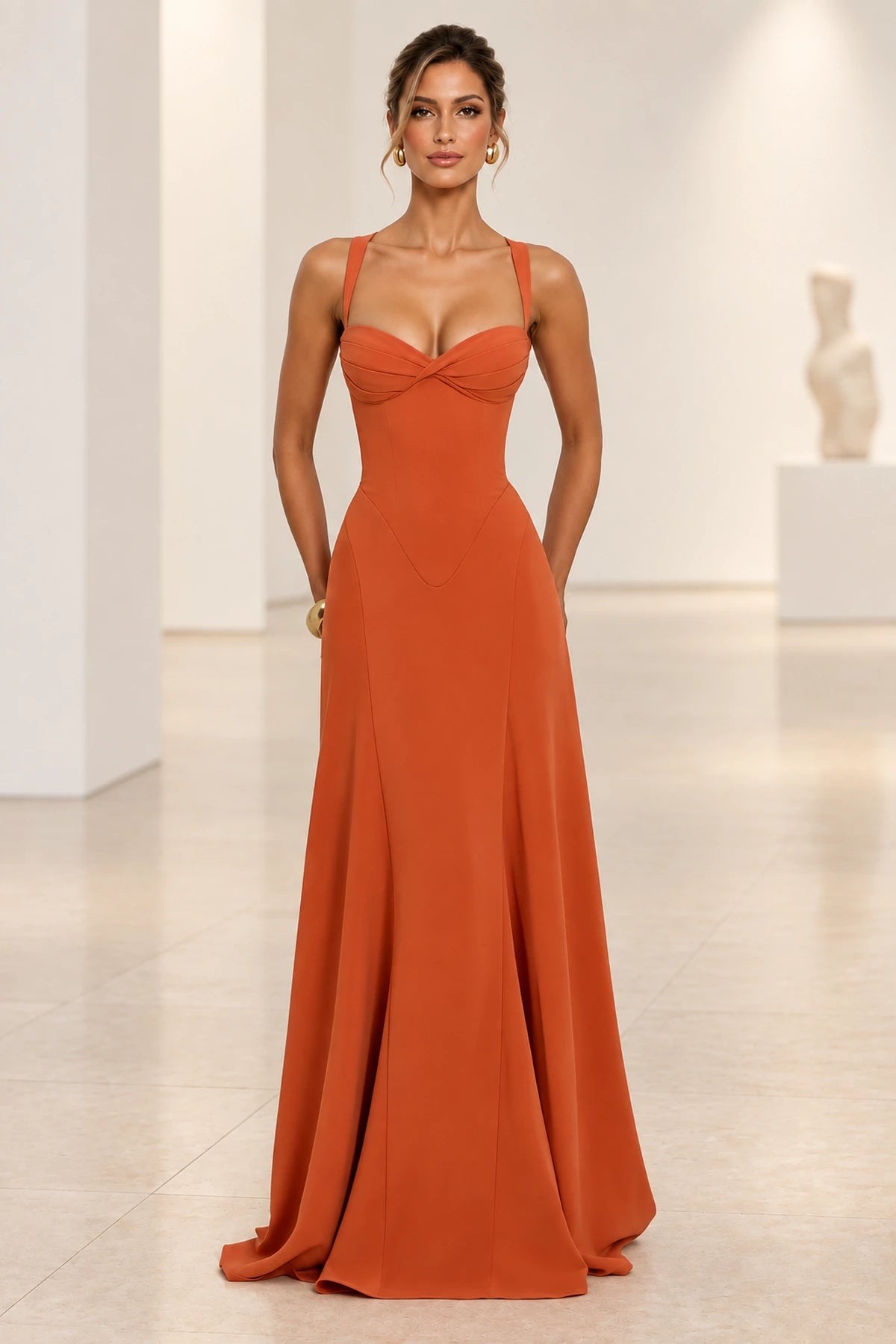 Elegant A Line Sweetheart Spaghetti Strap Lace Up Back Maxi Prom Dress