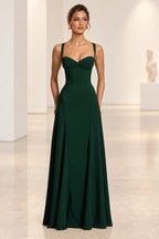 Elegant A Line Sweetheart Spaghetti Strap Lace Up Back Maxi Prom Dress