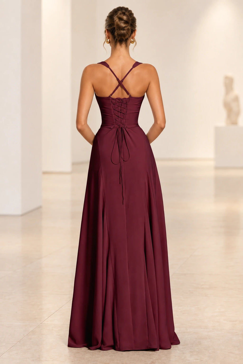 Elegant A Line Sweetheart Spaghetti Strap Lace Up Back Maxi Prom Dress
