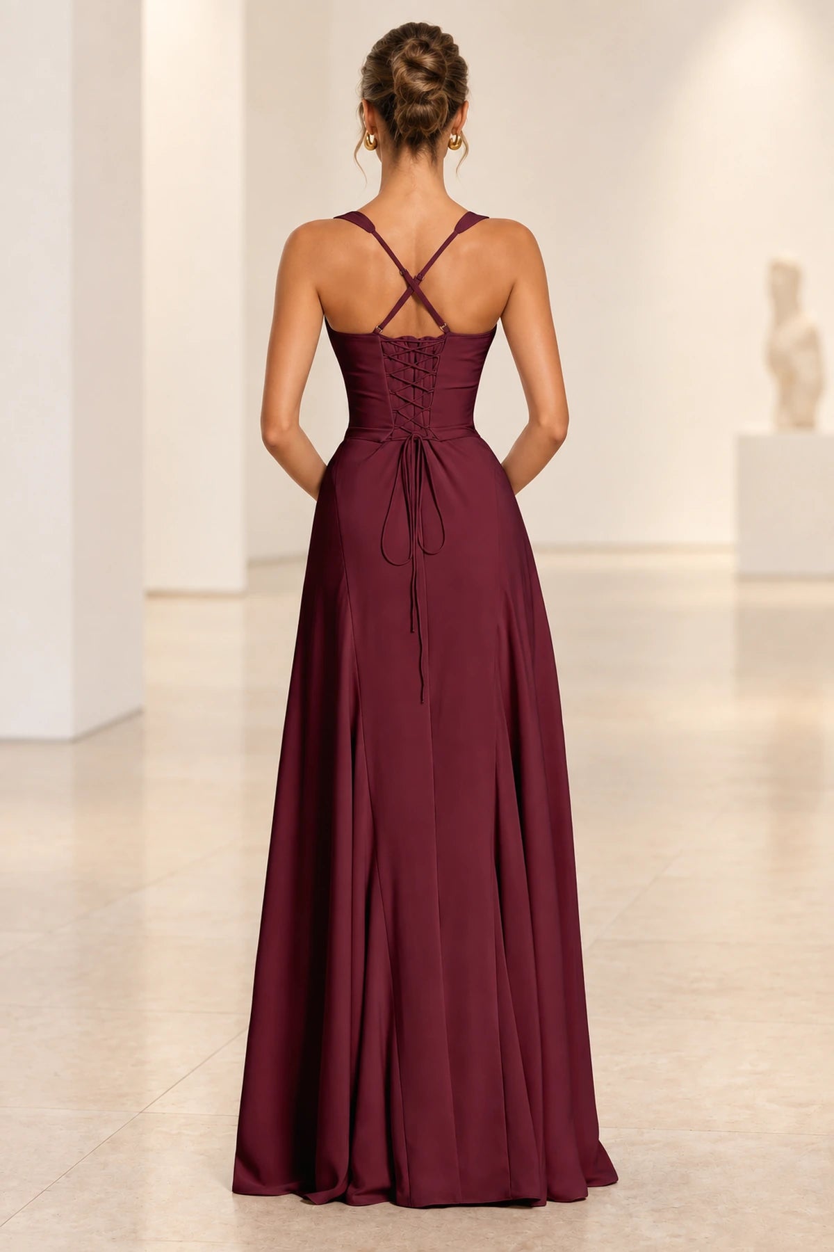 Elegant A Line Sweetheart Spaghetti Strap Lace Up Back Maxi Prom Dress