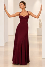 Elegant A Line Sweetheart Spaghetti Strap Lace Up Back Maxi Prom Dress