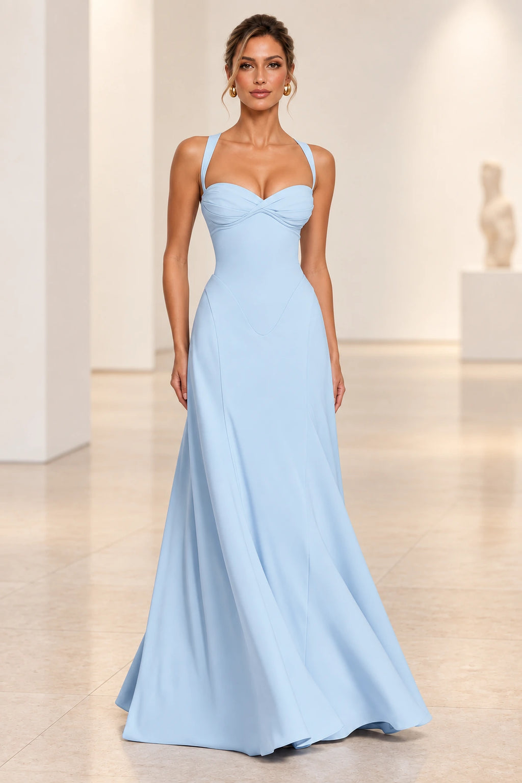 Elegant A Line Sweetheart Spaghetti Strap Lace Up Back Maxi Prom Dress