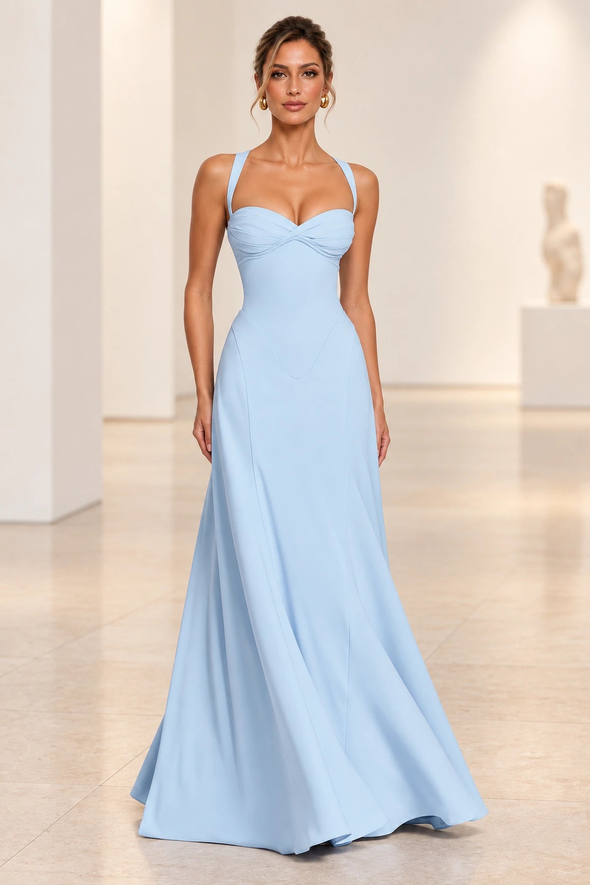 Elegant A Line Sweetheart Spaghetti Strap Lace Up Back Maxi Prom Dress
