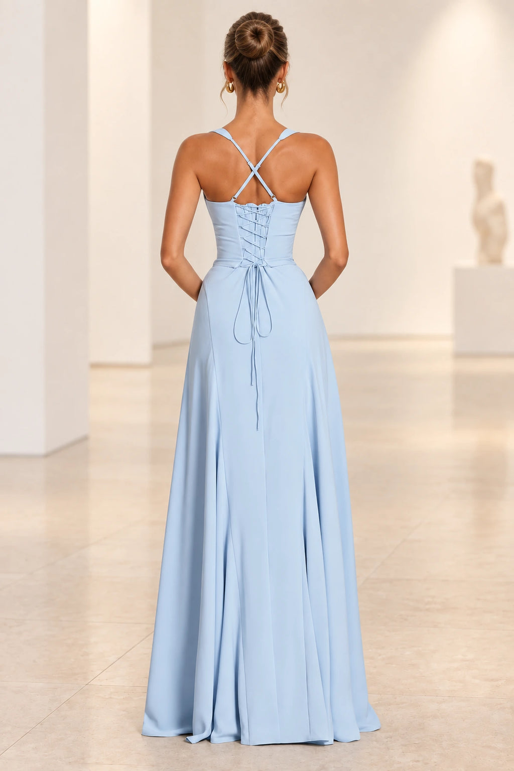 Elegant A Line Sweetheart Spaghetti Strap Lace Up Back Maxi Prom Dress