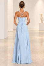 Elegant A Line Sweetheart Spaghetti Strap Lace Up Back Maxi Prom Dress