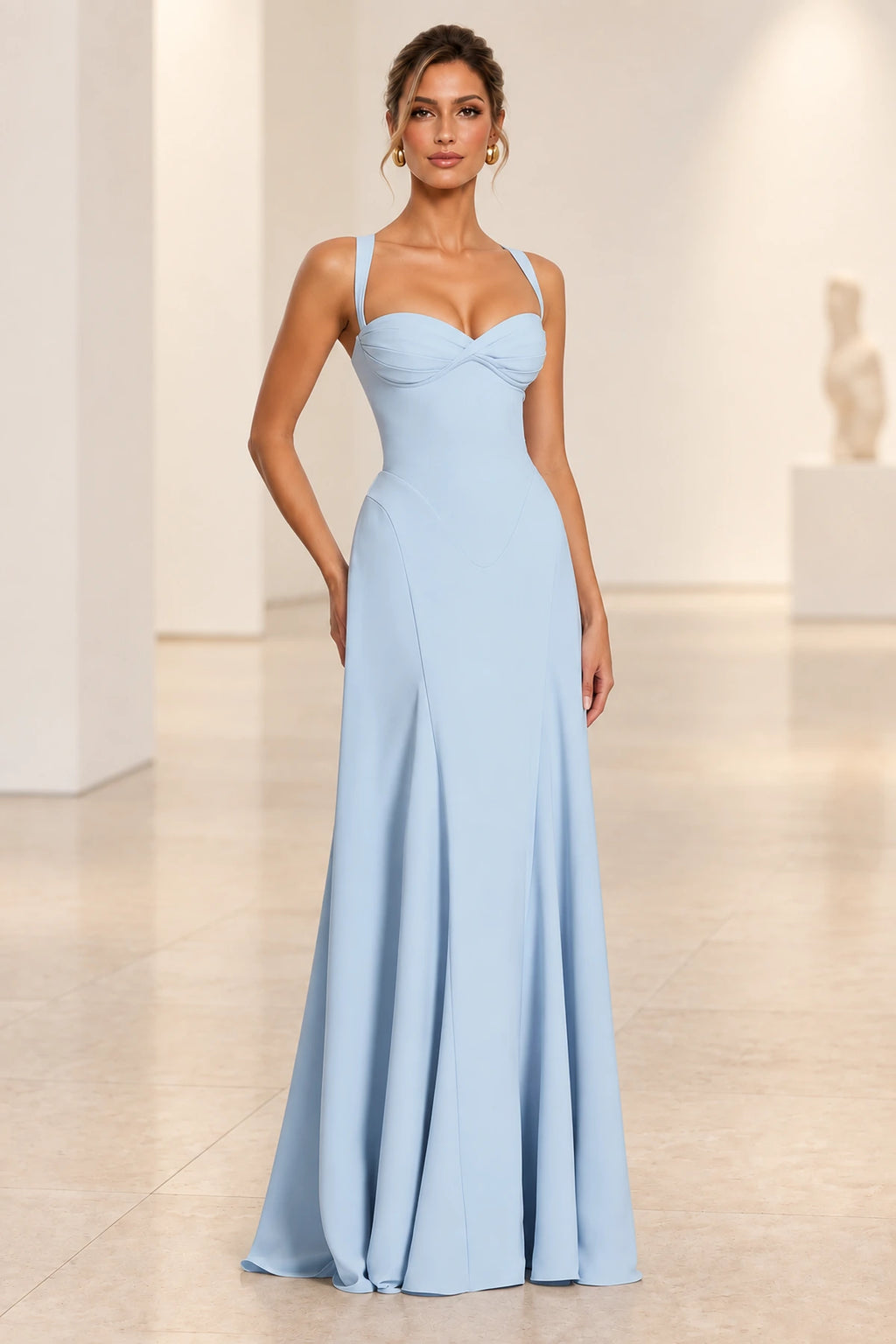 Elegant A Line Sweetheart Spaghetti Strap Lace Up Back Maxi Prom Dress