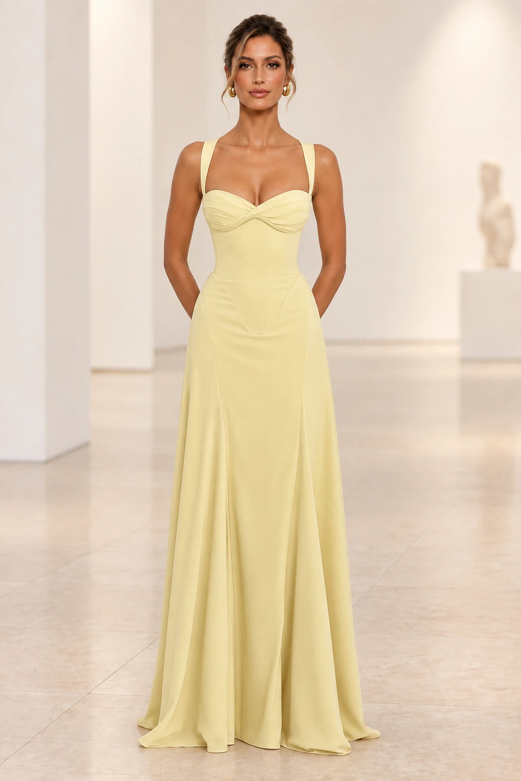 Elegant A Line Sweetheart Spaghetti Strap Lace Up Back Maxi Prom Dress