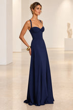 Elegant A Line Sweetheart Spaghetti Strap Lace Up Back Maxi Prom Dress