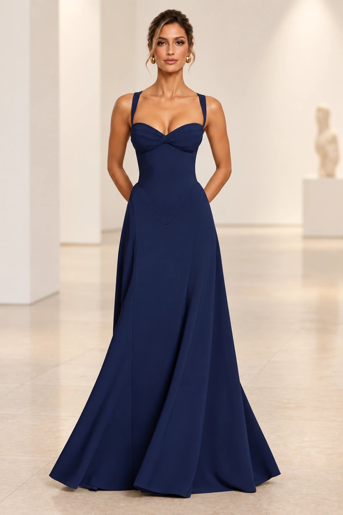Elegant A Line Sweetheart Spaghetti Strap Lace Up Back Maxi Prom Dress