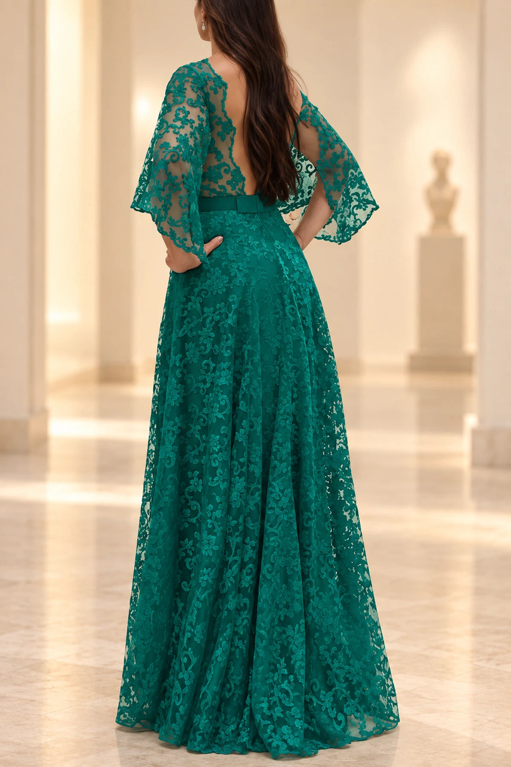 Elegant A-Line Illusion Cape Sleeve Mother of the Bride Dress