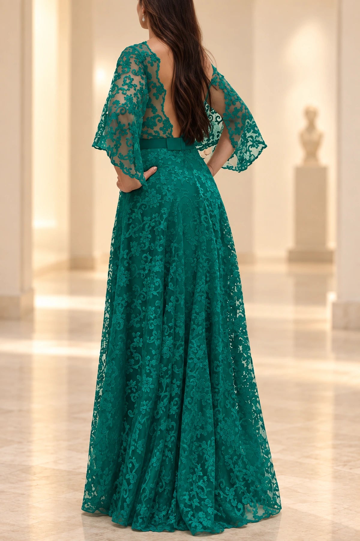 Elegant A-Line Illusion Cape Sleeve Mother of the Bride Dress
