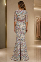 Back view of floral beaded mother of the bride dress with zipper and slit by GraceProm