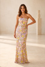 Romantic Sheath Strapless Sleeveless Zipper-Back Floor-Length Wedding Guest Dress