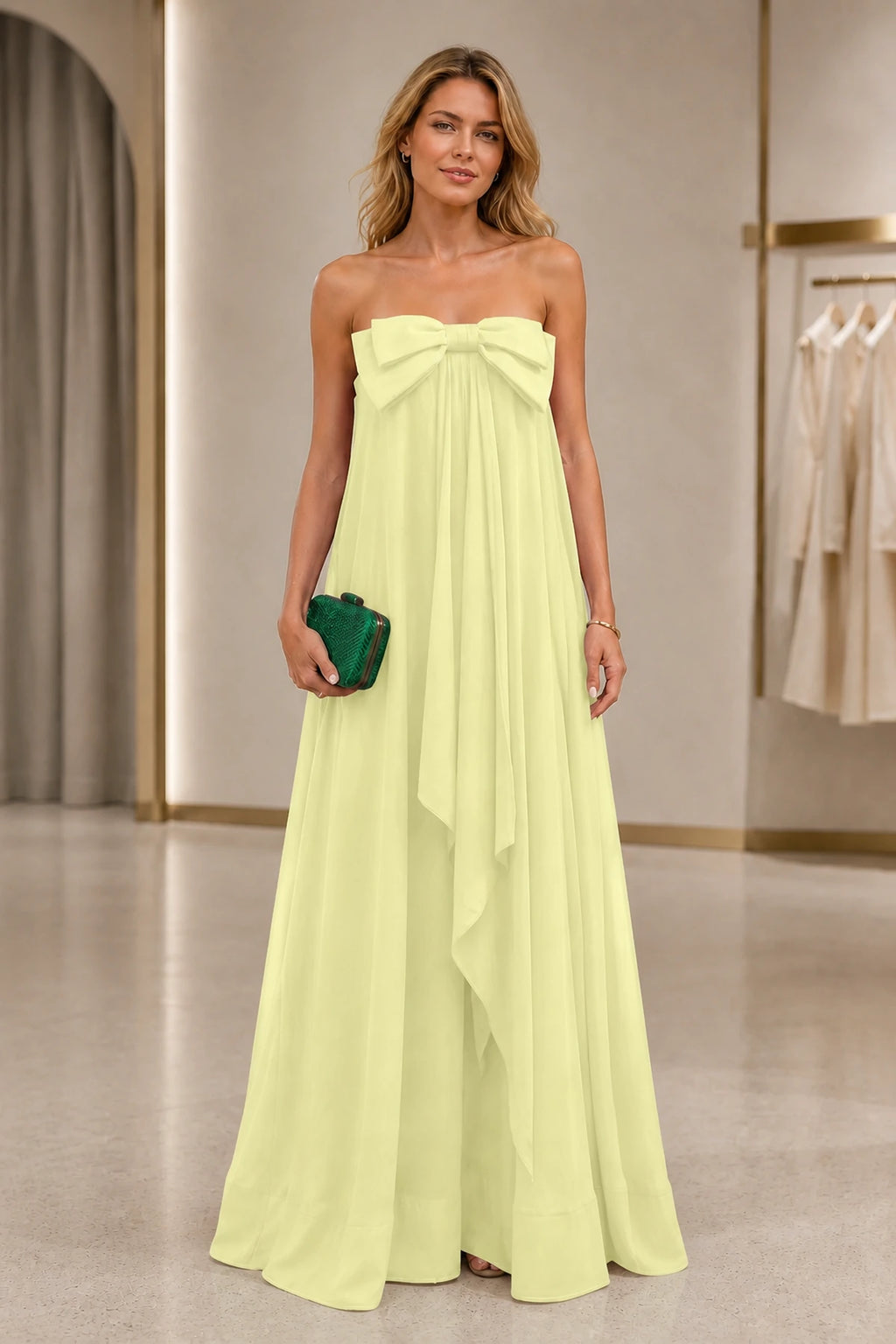 Chic A-Line Strapless Sleeveless Zipper-Back Floor-Length Wedding Guest Dress