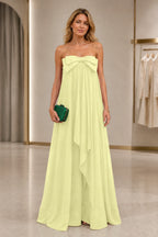 Chic A-Line Strapless Sleeveless Zipper-Back Floor-Length Wedding Guest Dress