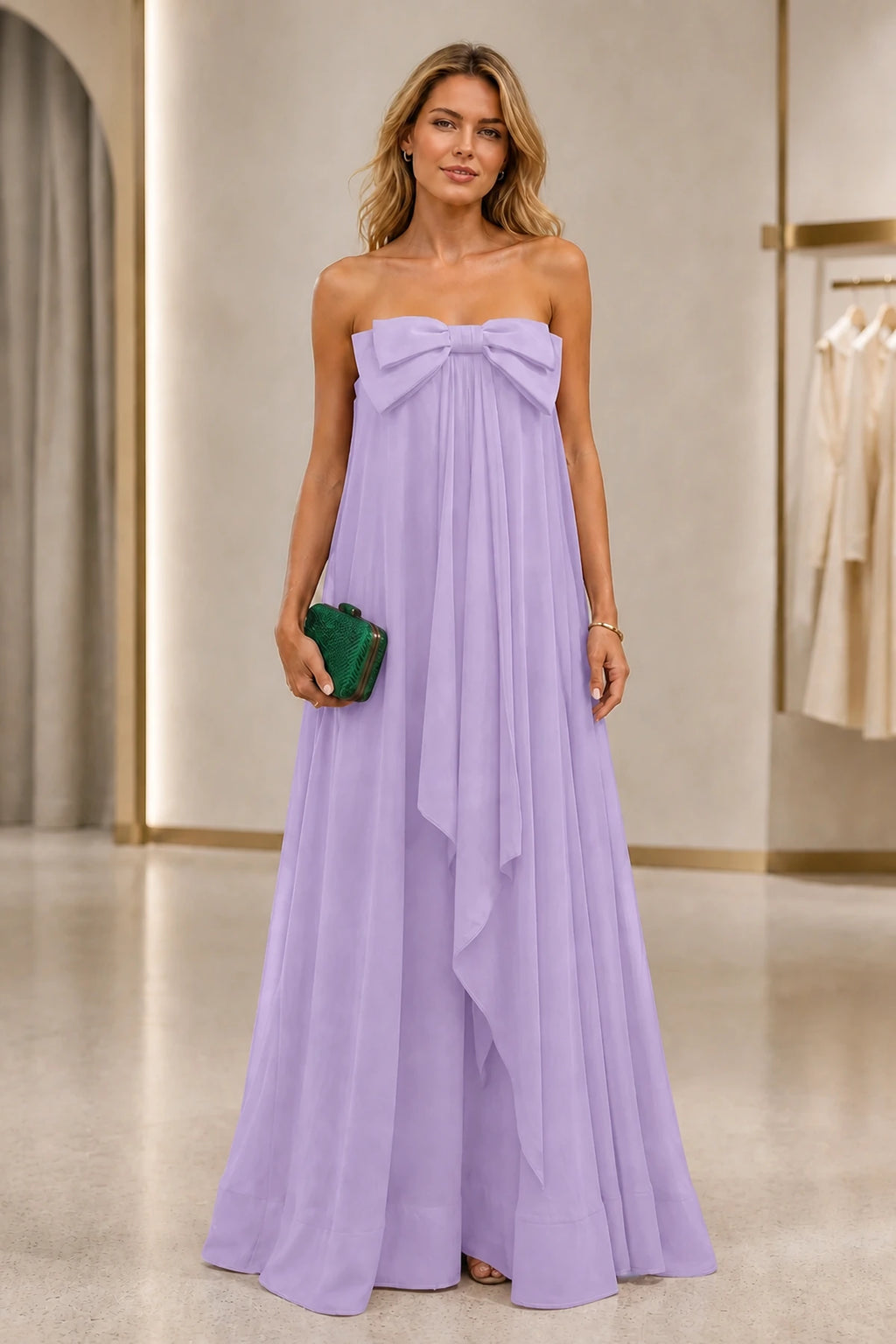 Chic A-Line Strapless Sleeveless Zipper-Back Floor-Length Wedding Guest Dress