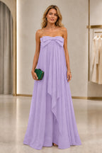 Chic A-Line Strapless Sleeveless Zipper-Back Floor-Length Wedding Guest Dress