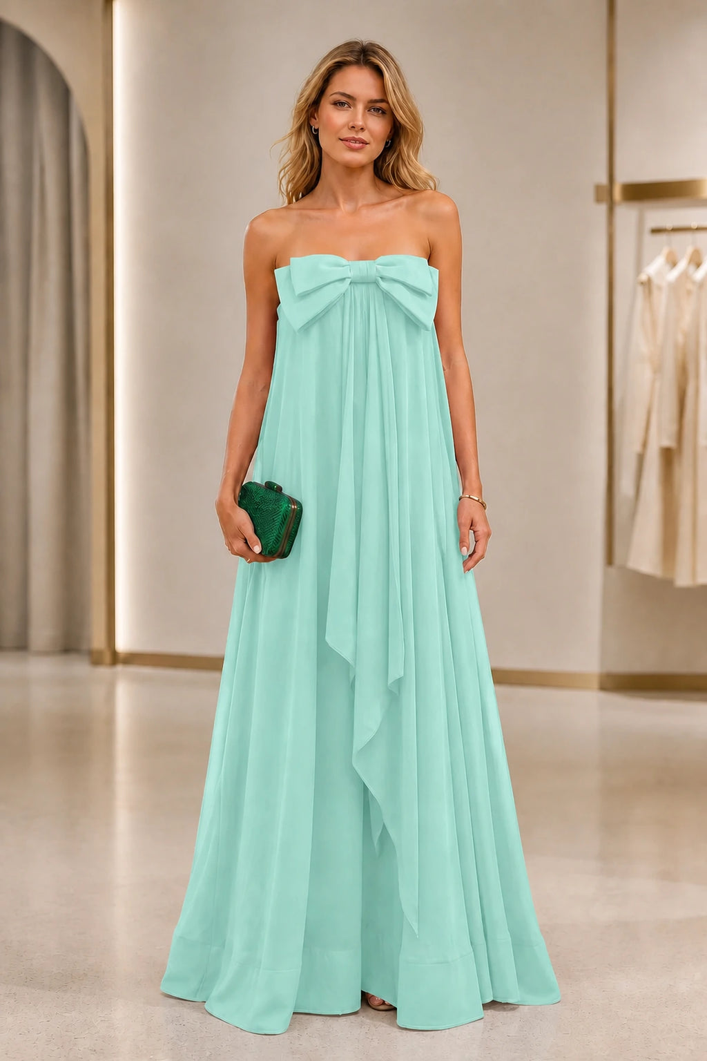Chic A-Line Strapless Sleeveless Zipper-Back Floor-Length Wedding Guest Dress