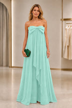 Chic A-Line Strapless Sleeveless Zipper-Back Floor-Length Wedding Guest Dress