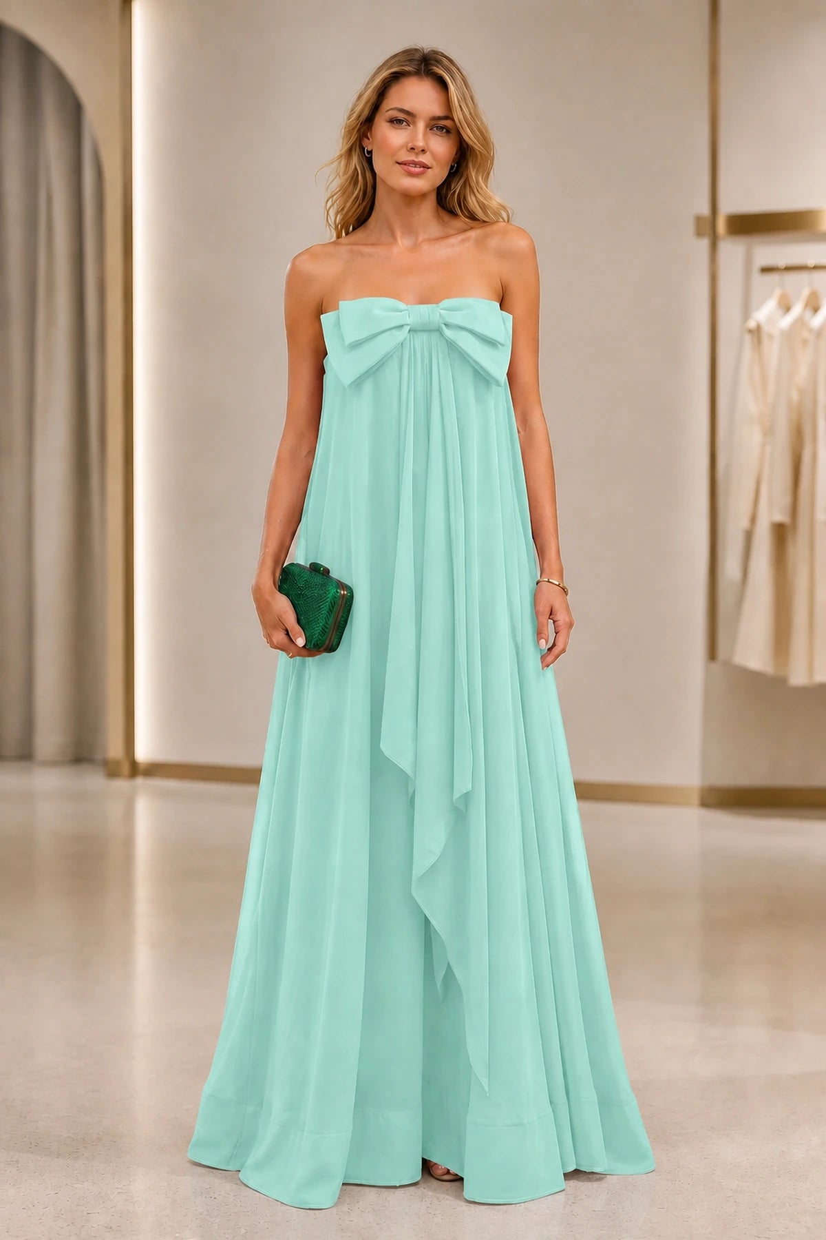 Chic A-Line Strapless Sleeveless Zipper-Back Floor-Length Wedding Guest Dress