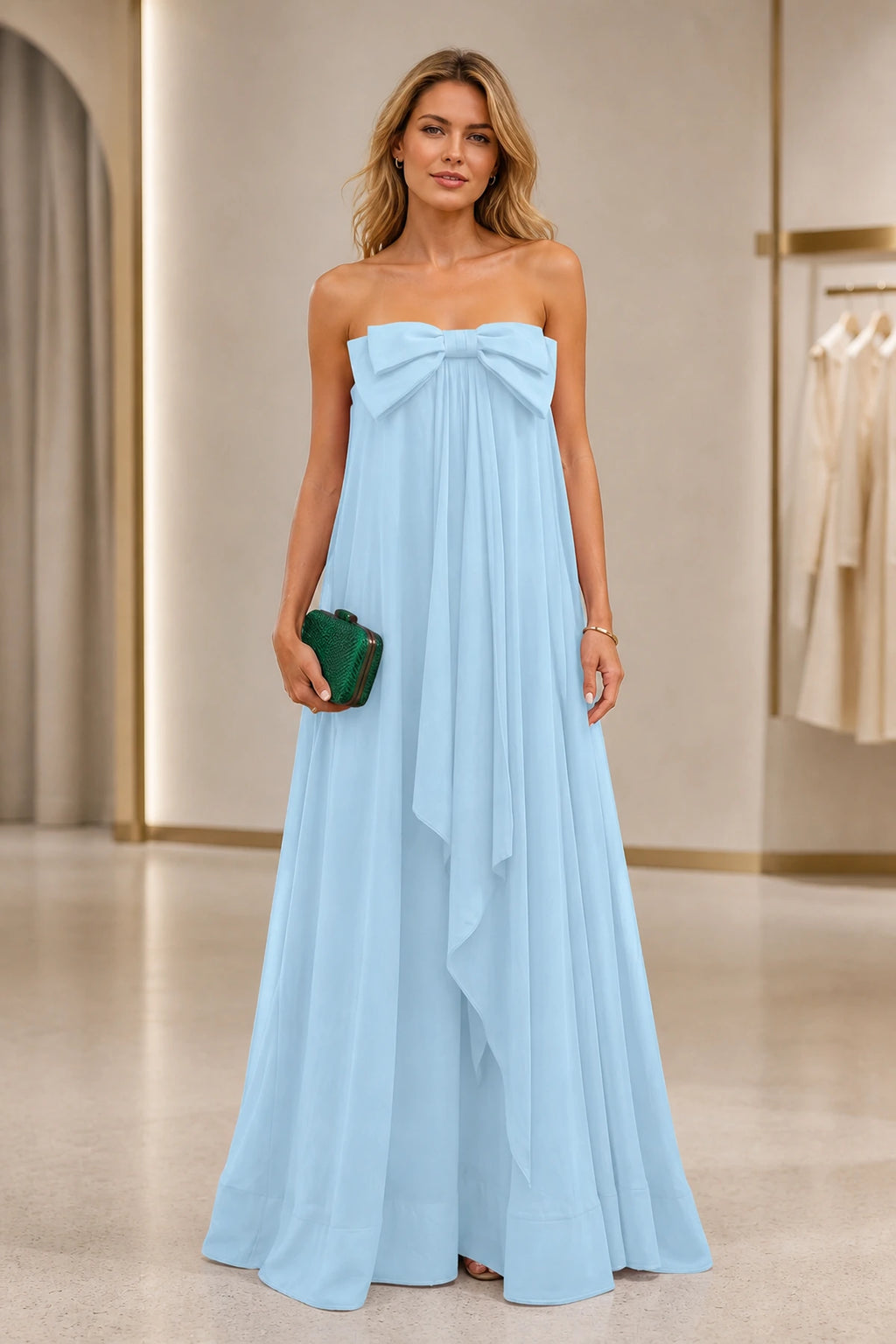 Chic A-Line Strapless Sleeveless Zipper-Back Floor-Length Wedding Guest Dress