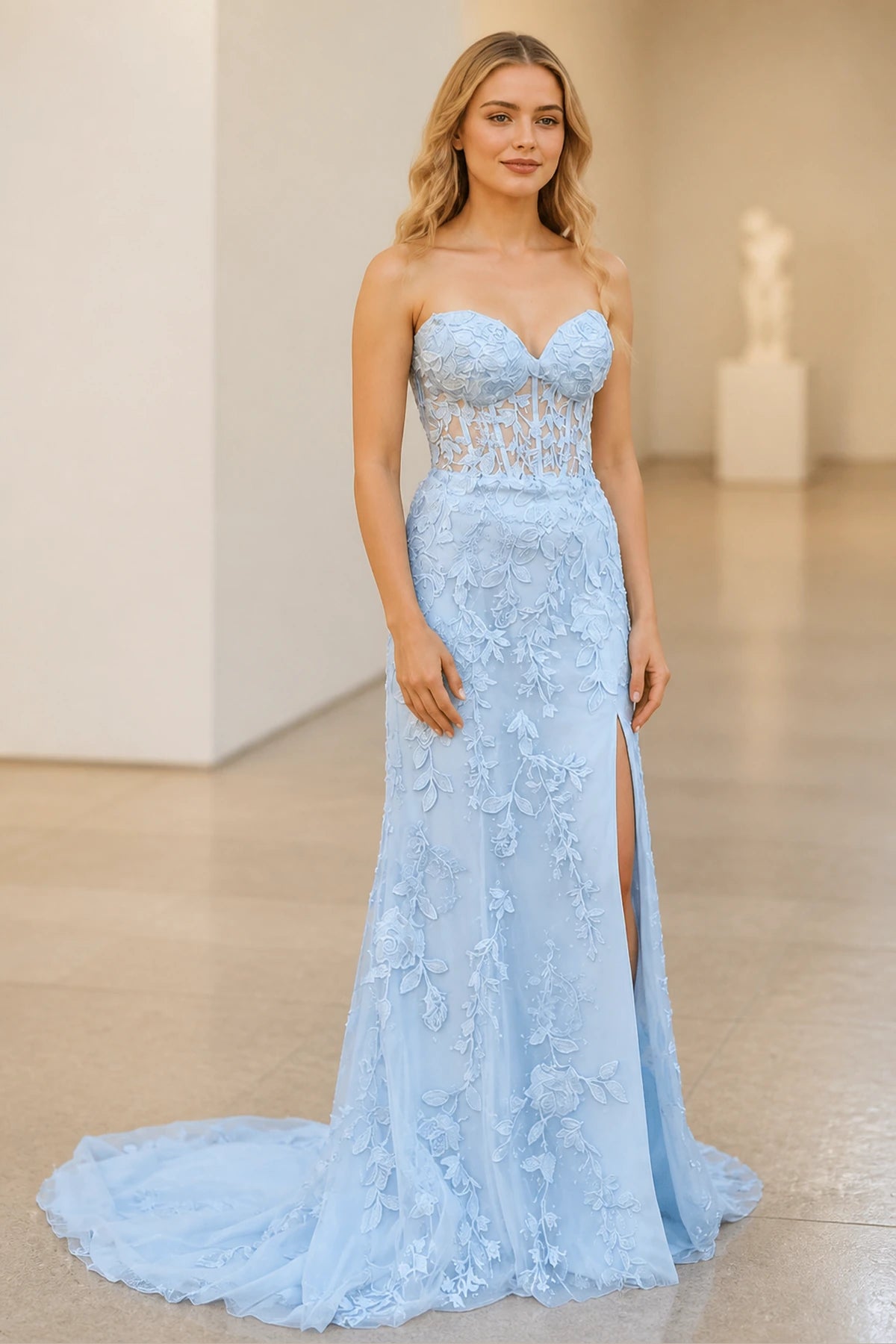 Radiant Mermaid Sweetheart Neck Strapless Lace-Up Back Floor-Length Prom Dress
