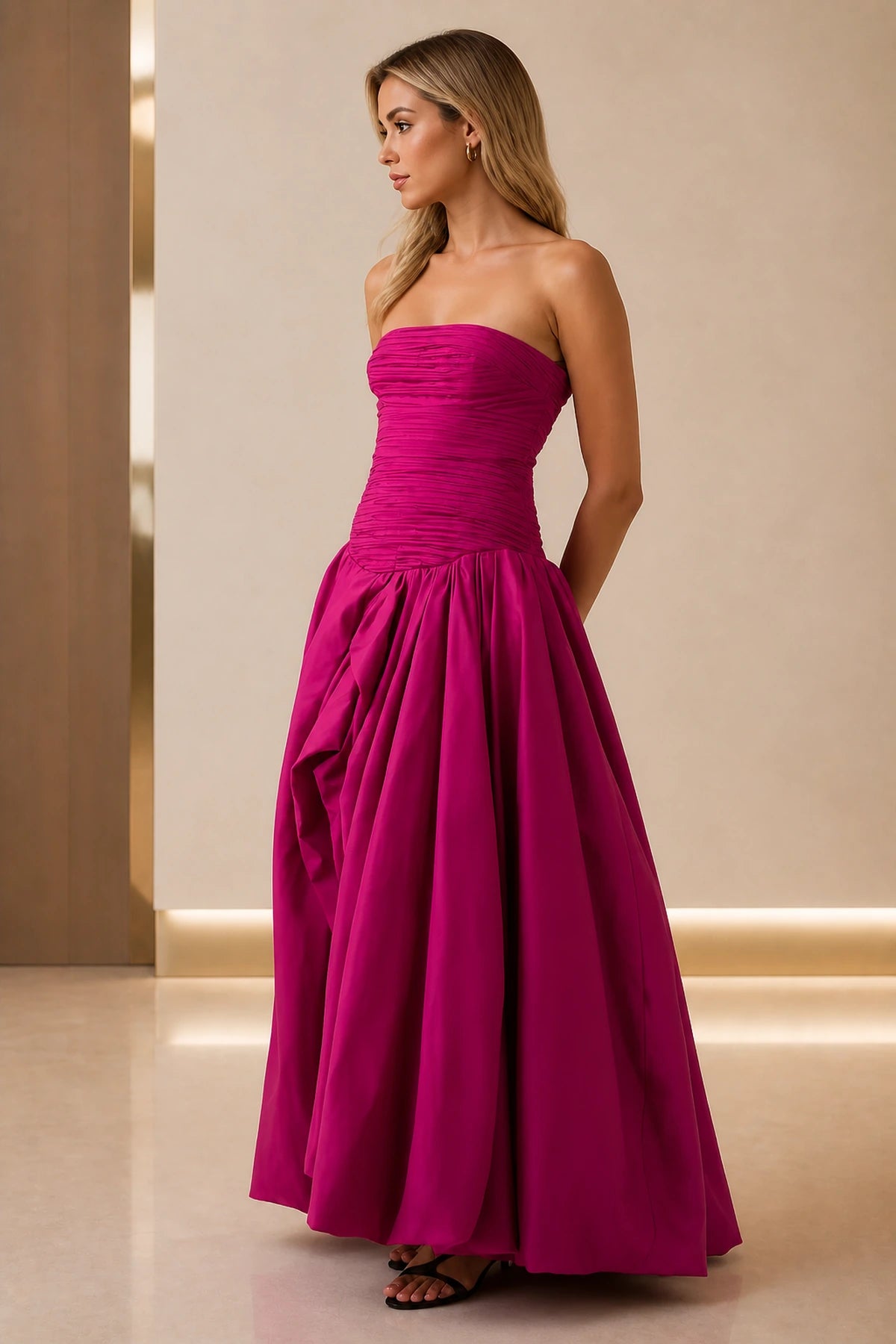 Striking A-Line Strapless Sleeveless Zipper Back Floor Length Prom Dress