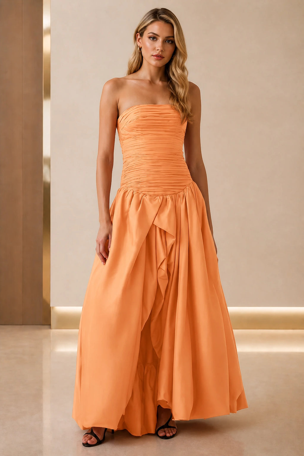 Striking A-Line Strapless Sleeveless Zipper Back Floor Length Prom Dress